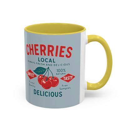 "Delicious Cherries", Colorful Mugs (11oz, 15oz) (Washed Silver-Blue)