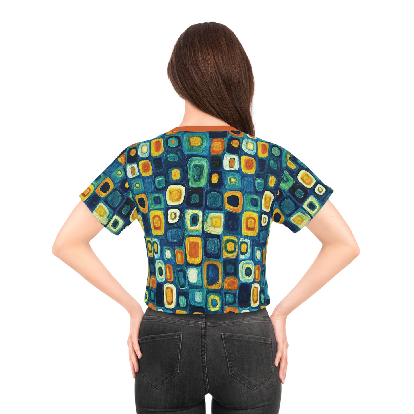 "Soul Mosaic", Crop Tee (Metallic Orange Collar)
