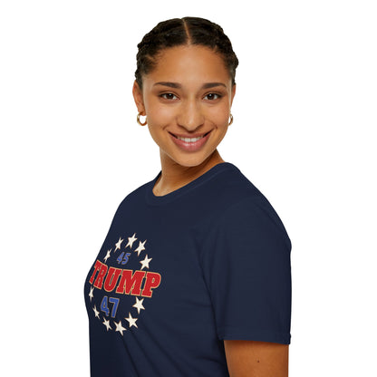 "Trump 45-47 Circle of Stars", Unisex Softstyle T-Shirt