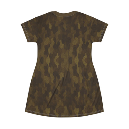 "Swamp Recon Camouflage", T-Shirt Dress (Cattail Bronze Collar)