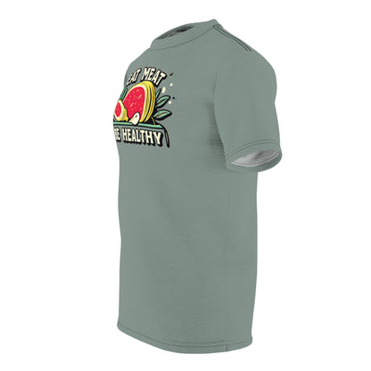 "Eat Meat & Be Healthy", Unisex T-shirt (Hebridean Flint)