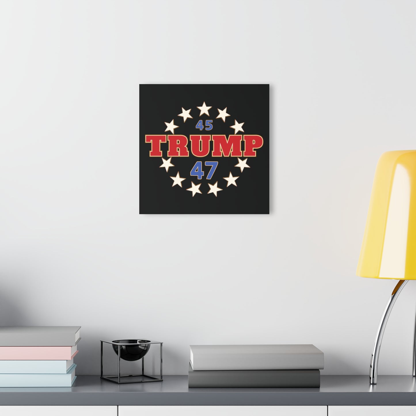 "Trump 45-47 Circle of Stars", Acrylic Wall Prints (French Cleat Hanging) (Void Black)