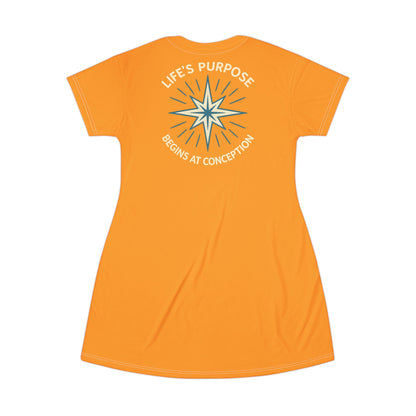 "Life's Purpose Begins at Conception #01", T-Shirt Dress (Pure Orange)