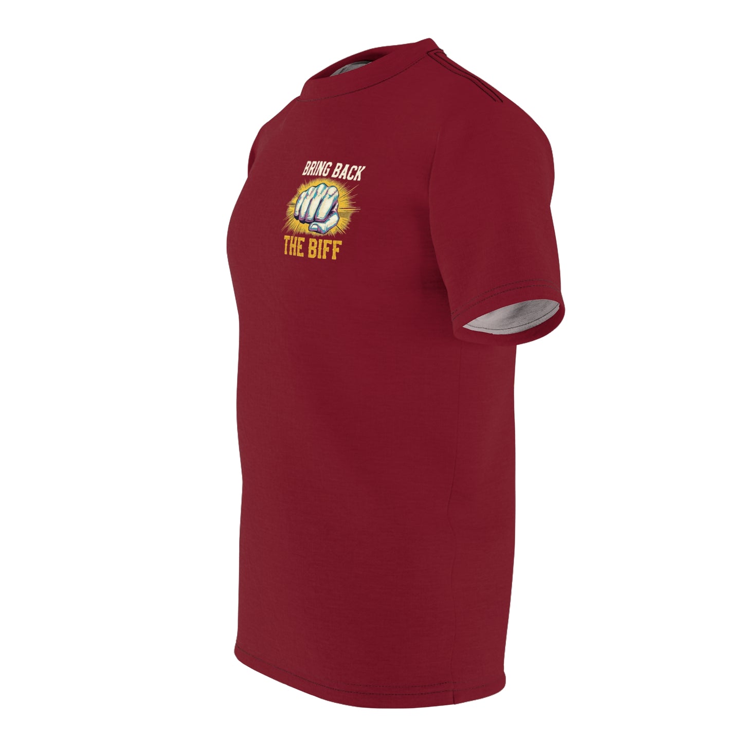 "Bring Back The Biff", Unisex T-shirt (Dark Cherry Red)