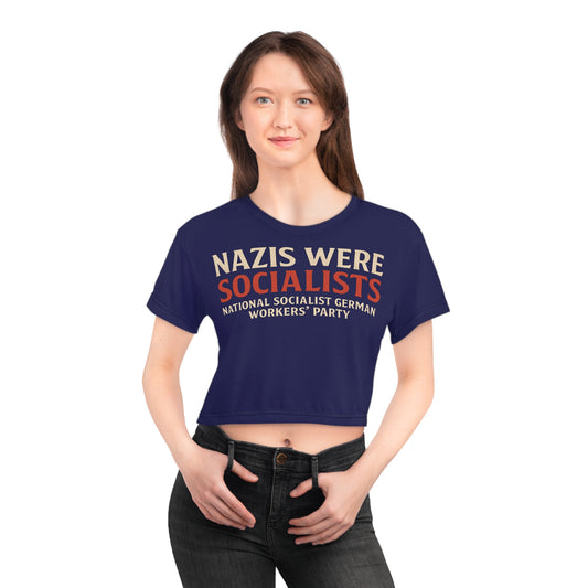 "Nazis were Socialists", Wearable Pattern Art Crop Tee (Obsidian Blue)