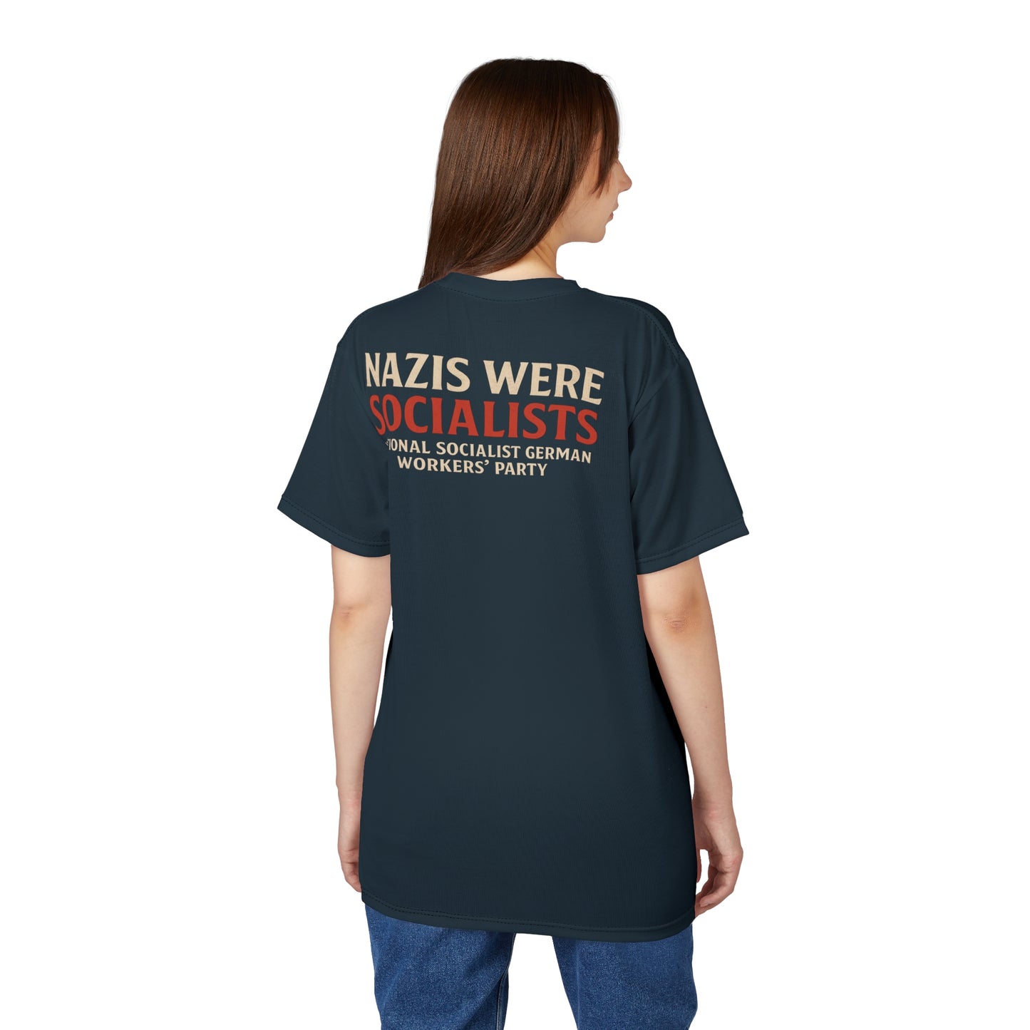"Nazis were Socialists", Unisex T-shirt (Blue Whale)