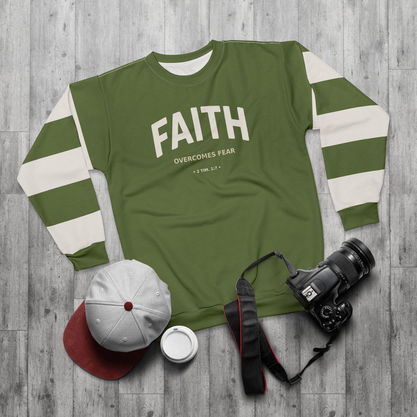 "Faith Overcomes Fear", Unisex Sweatshirt (Kangaroo-Bush Green)