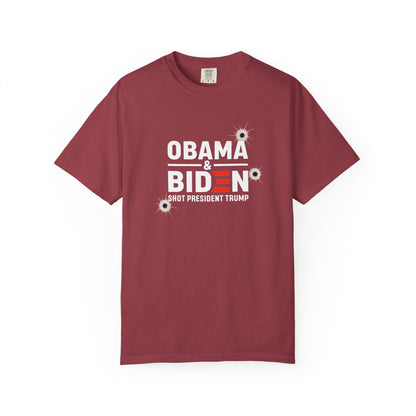 "Obama & Biden Shot President Trump", Unisex Black T-shirt