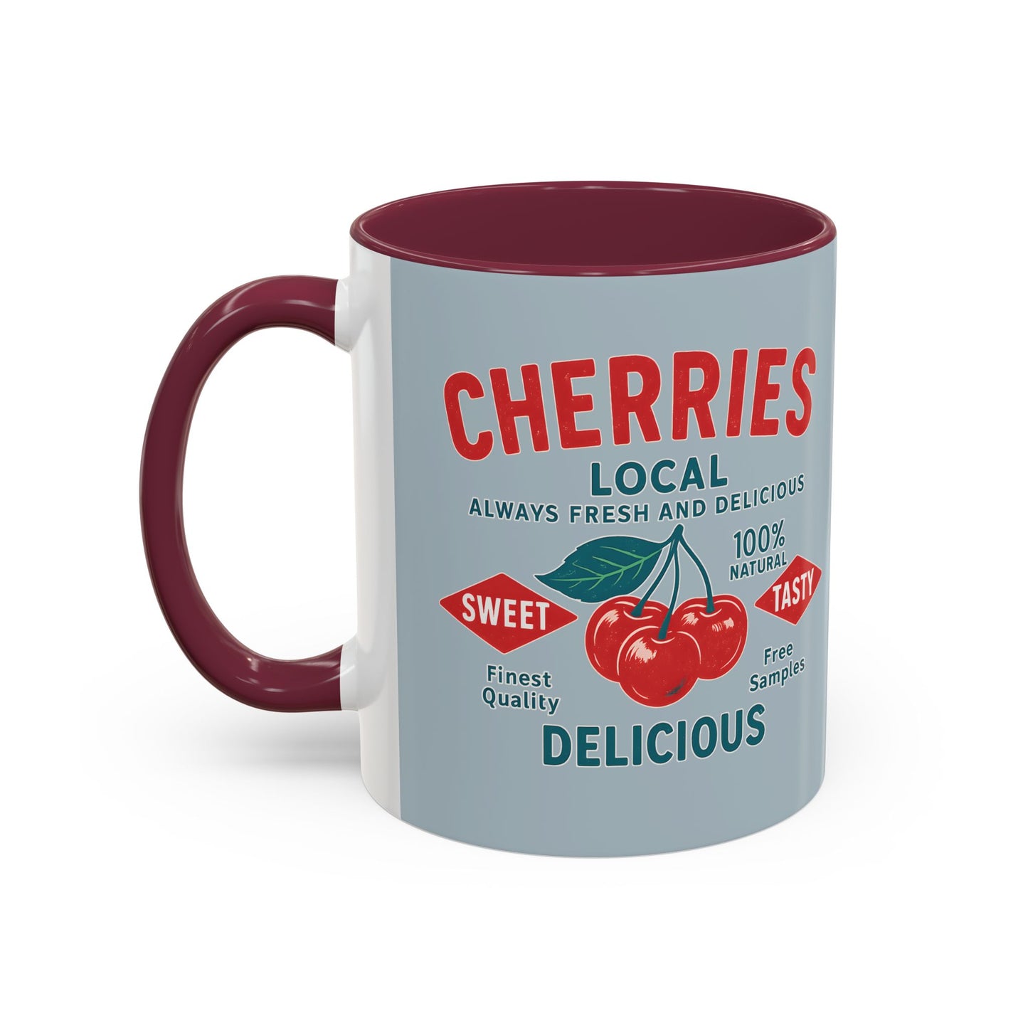 "Delicious Cherries", Colorful Mugs (11oz, 15oz) (Washed Silver-Blue)
