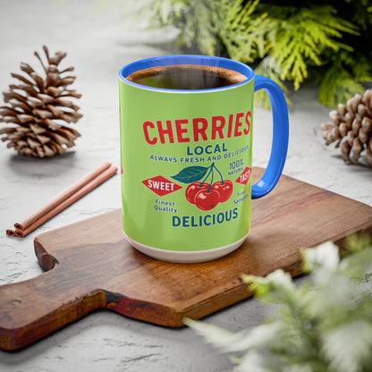 "Delicious Cherries", Colorful Mugs (11oz, 15oz) (Orchard Lime)