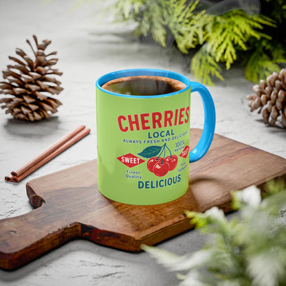 "Delicious Cherries", Colorful Mugs (11oz, 15oz) (Orchard Lime)