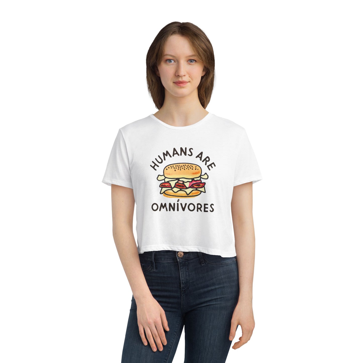 "Humans are Omnivores", Women's Flowy Cropped Tee