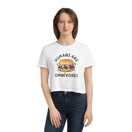 "Humans are Omnivores", Women's Flowy Cropped Tee