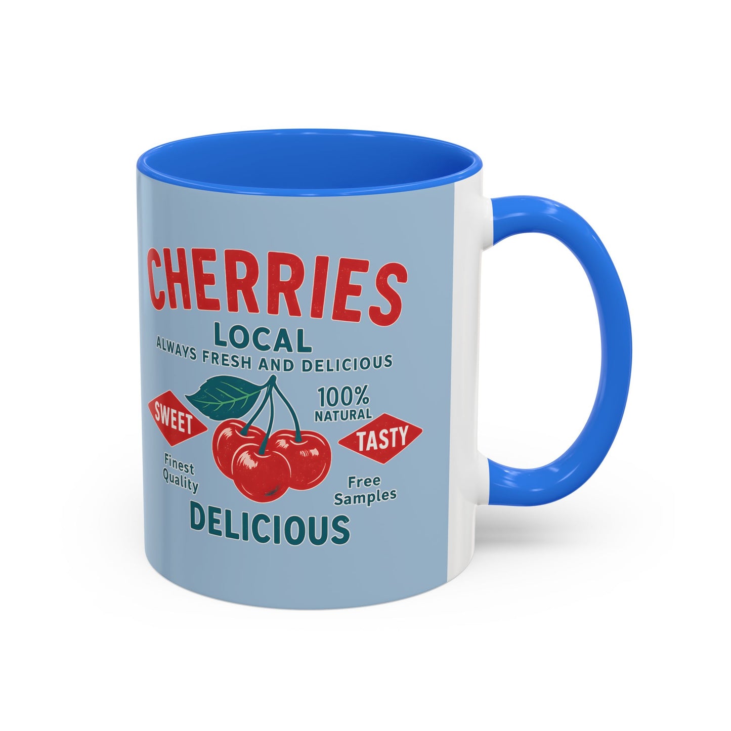 "Delicious Cherries", Colorful Mugs (11oz, 15oz) (Retro Sky)