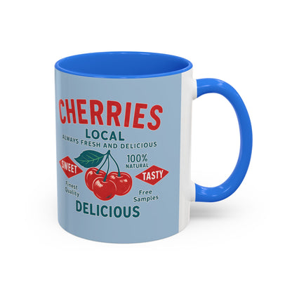 "Delicious Cherries", Colorful Mugs (11oz, 15oz) (Retro Sky)