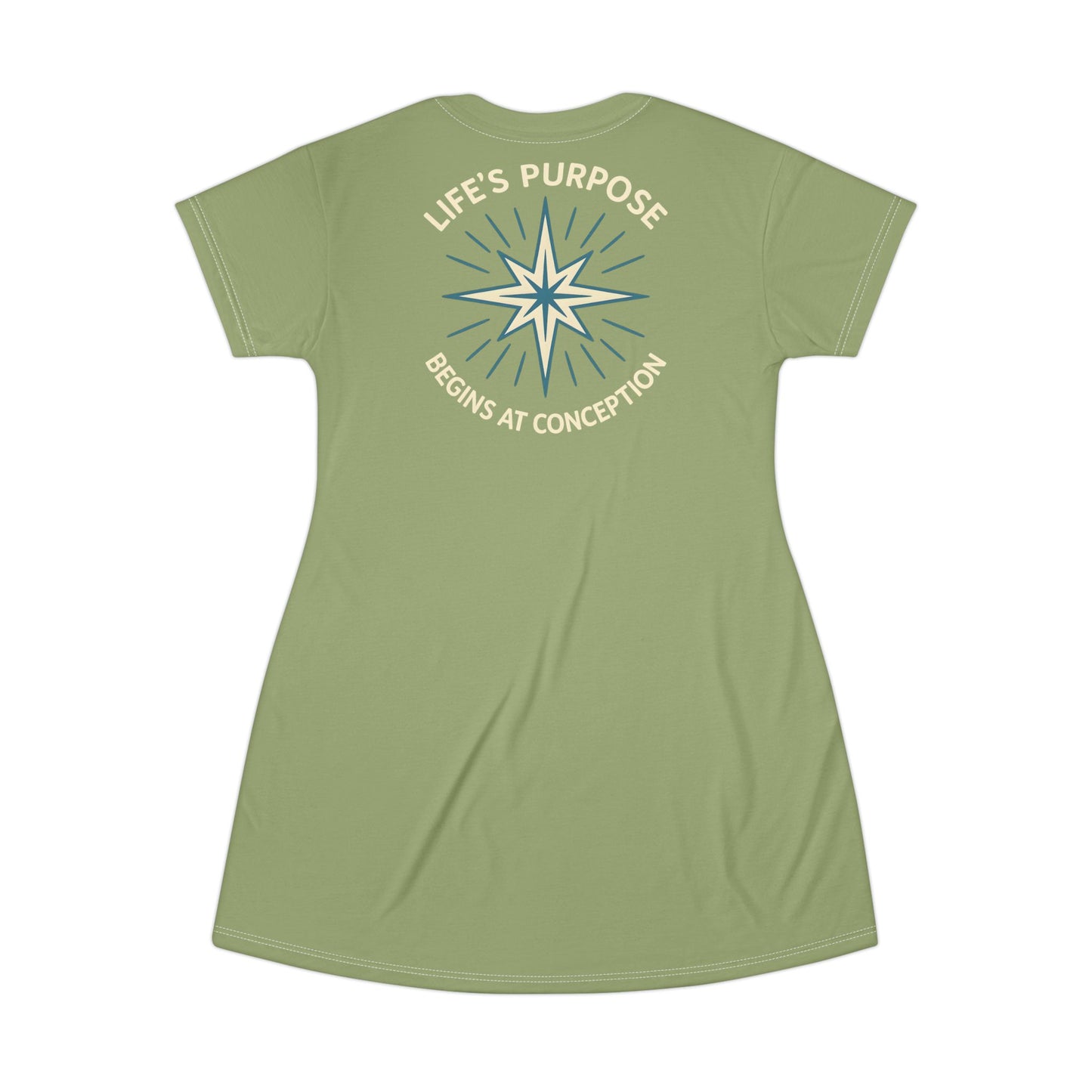 "Life's Purpose Begins at Conception #01", T-Shirt Dress (Fresh Guacamole)