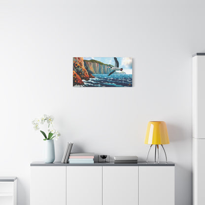"Sky Kin V – Gannet Past the Ember Cliffs", Fine Art Matte Canvas, Stretched, 1.25"