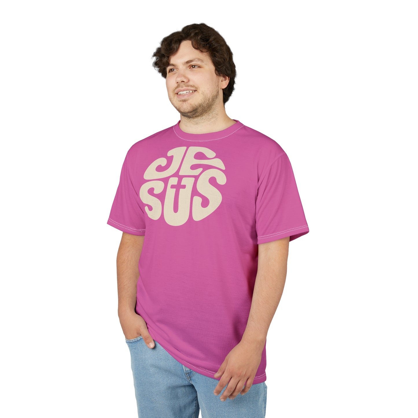 "Retro Jesus", Unisex T-shirt (Rosy Pink)