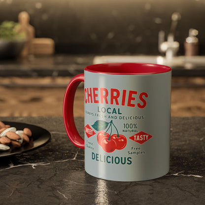 "Delicious Cherries", Colorful Mugs (11oz, 15oz) (Washed Silver-Blue)