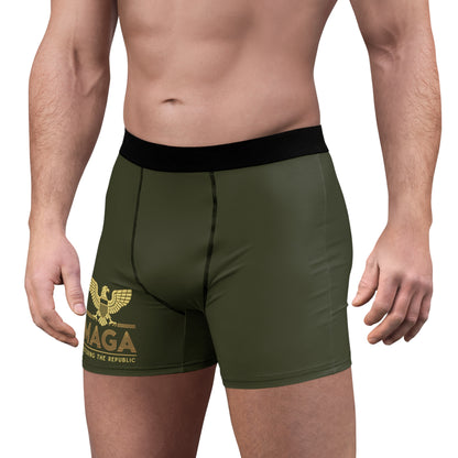 "MAGA - Restoring the Republic", Men's Boxer Briefs (Dark Olive Green)