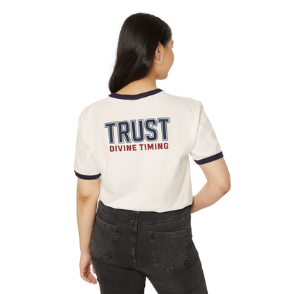 "Trust Divine Timing" #02, Unisex Cotton Ringer T-Shirt