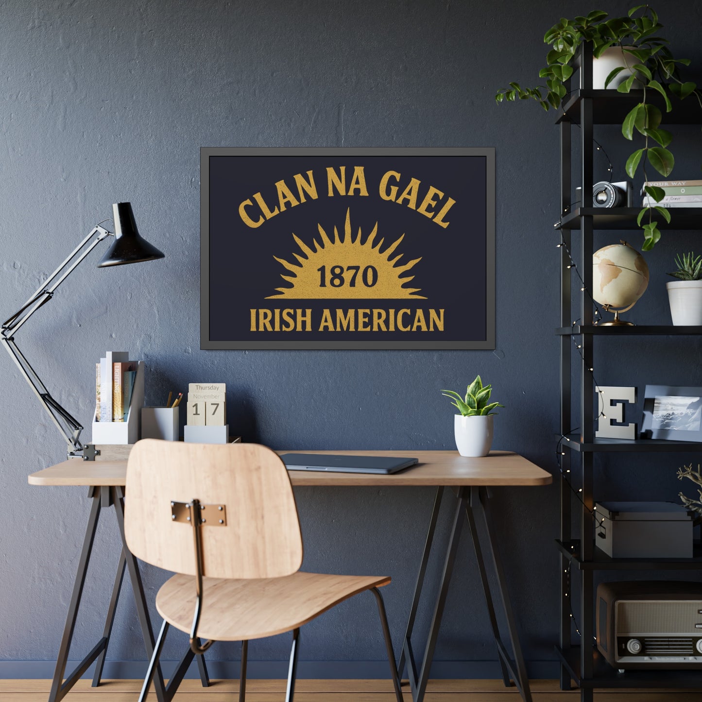 "Clan na Gael - Irish American", Framed Paper Poster (Black Rock Blue)