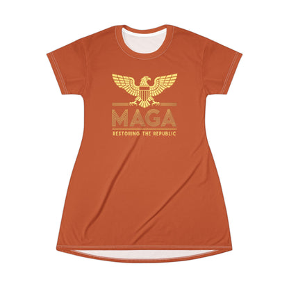 "MAGA - Restoring the Republic", T-Shirt Dress (Burnt Orange)