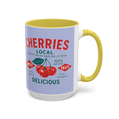 "Delicious Cherries", Colorful Mugs (11oz, 15oz) (Retro Periwinkle)