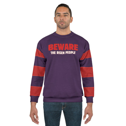 "Beware the Risen People", Unisex Sweatshirt (Red Tint Purple)
