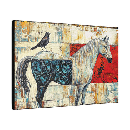 "Series: White Horse with Bird #01", Stretched Classic Canvas Fine Art Print