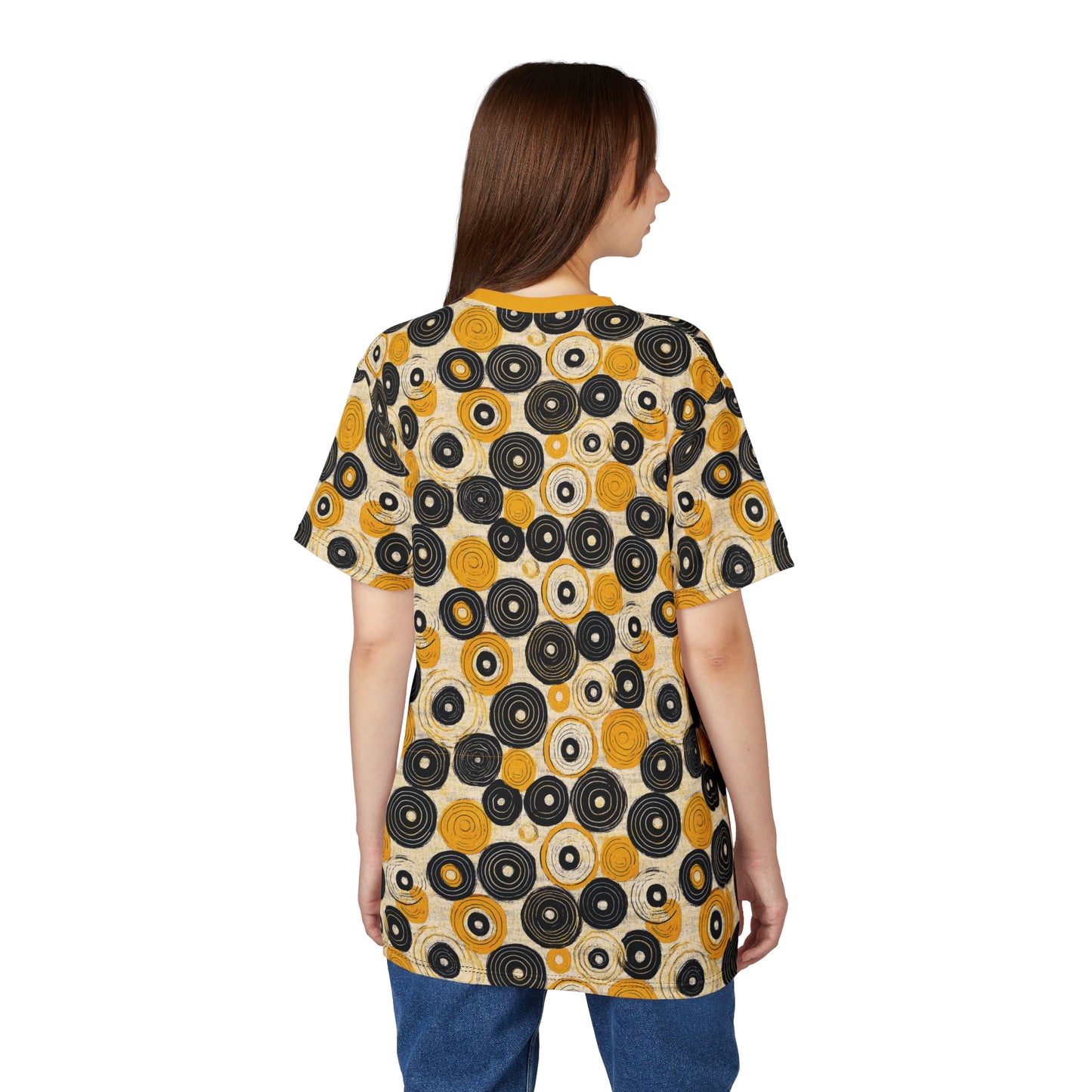 "Old 45's", Wearable Pattern Art Unisex Tee (Cyber Yellow Collar)