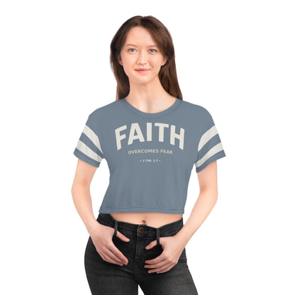 "Faith Overcomes Fear", Crop Tee (Atlantic Grey)