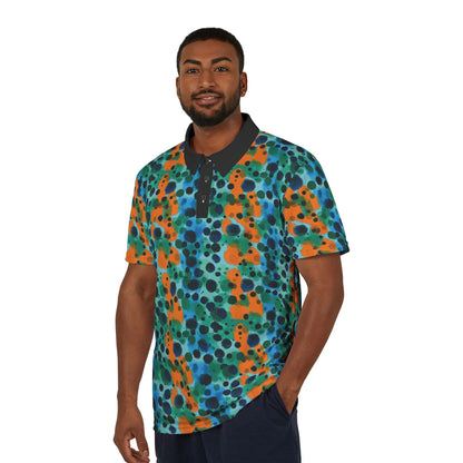 "Midnight Coral", Unisex Polo Shirt (Black Collar)
