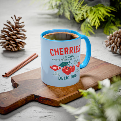 "Delicious Cherries", Colorful Mugs (11oz, 15oz) (Retro Sky)