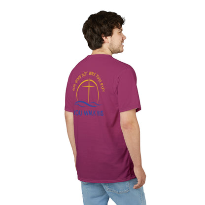 "God Does Not Walk Your Path", Unisex T-shirt (Dark Pink)