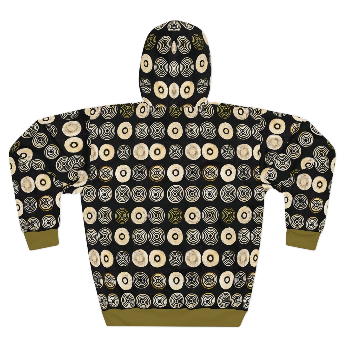 "Punk Polka", Unisex Wearable Art Pullover Hoodie (Soft Fig Green Cuffs)