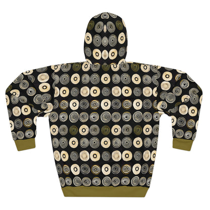 "Punk Polka", Unisex Wearable Art Pullover Hoodie (Soft Fig Green Cuffs)