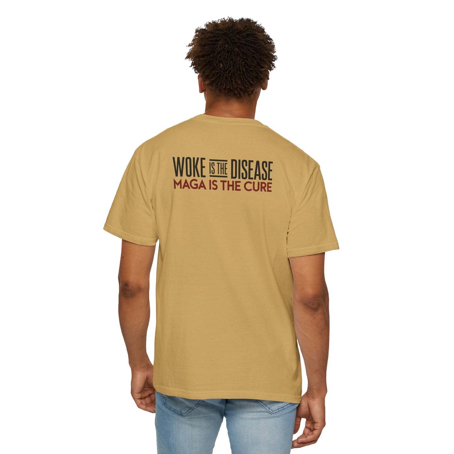 "Woke is the Disease - Maga is the Cure", Unisex T-shirt
