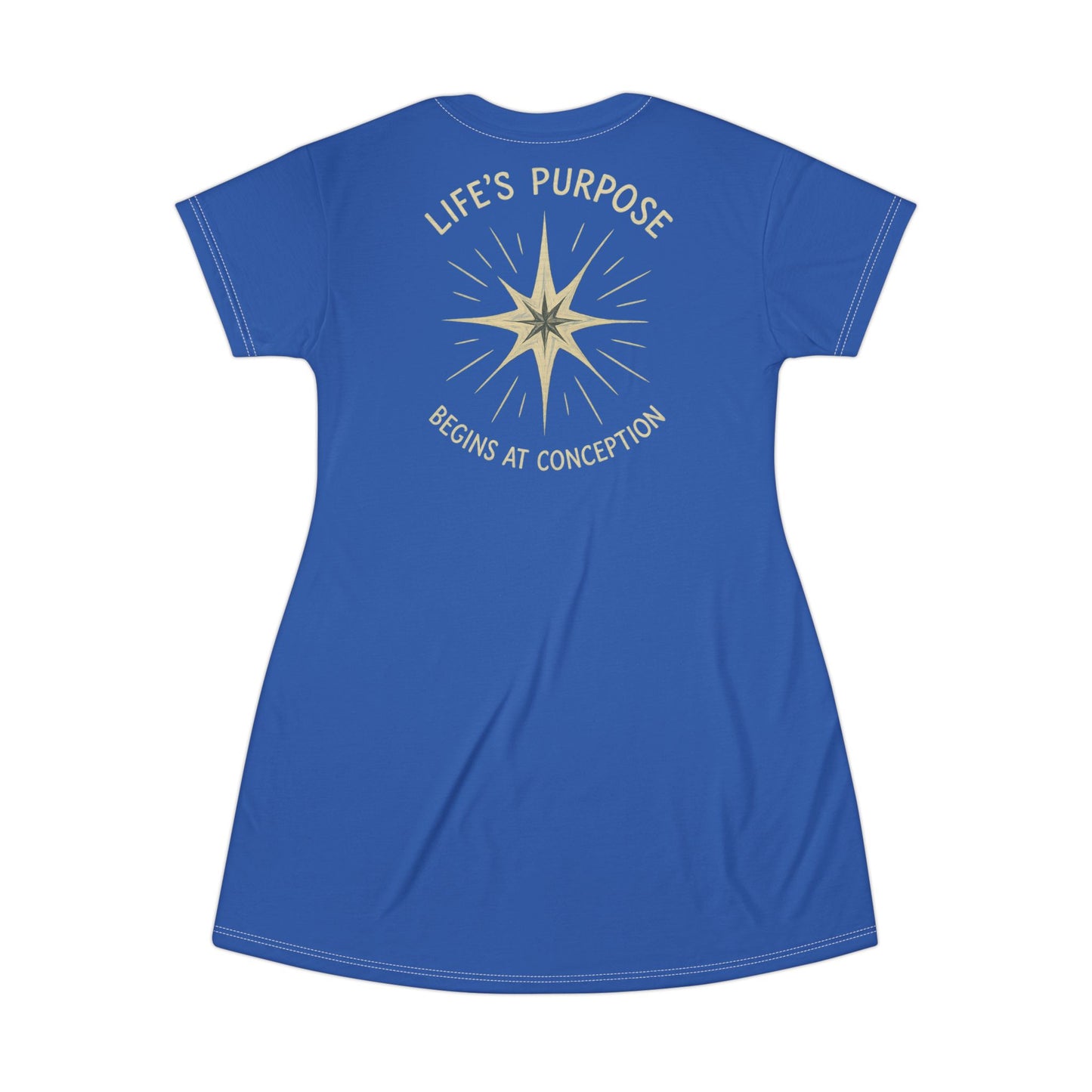 "Life's Purpose Begins at Conception #02", T-Shirt Dress (Dark-Wash Denim)