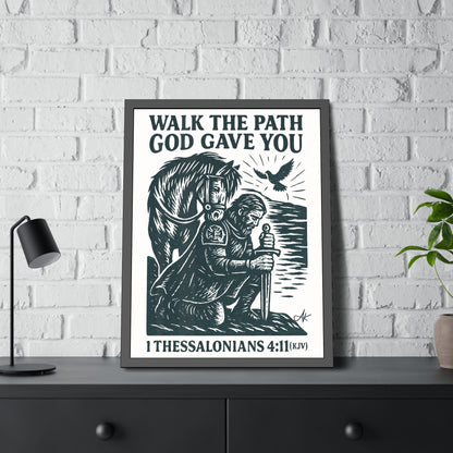 "1 Thessalonians 4:11 (KJV)", Framed Paper Poster (Porcelain White)