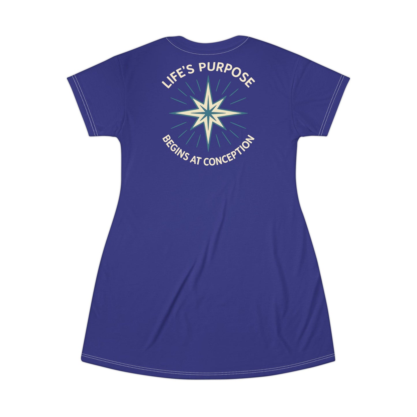 "Life's Purpose Begins at Conception #01", T-Shirt Dress (Cadmium Blue)