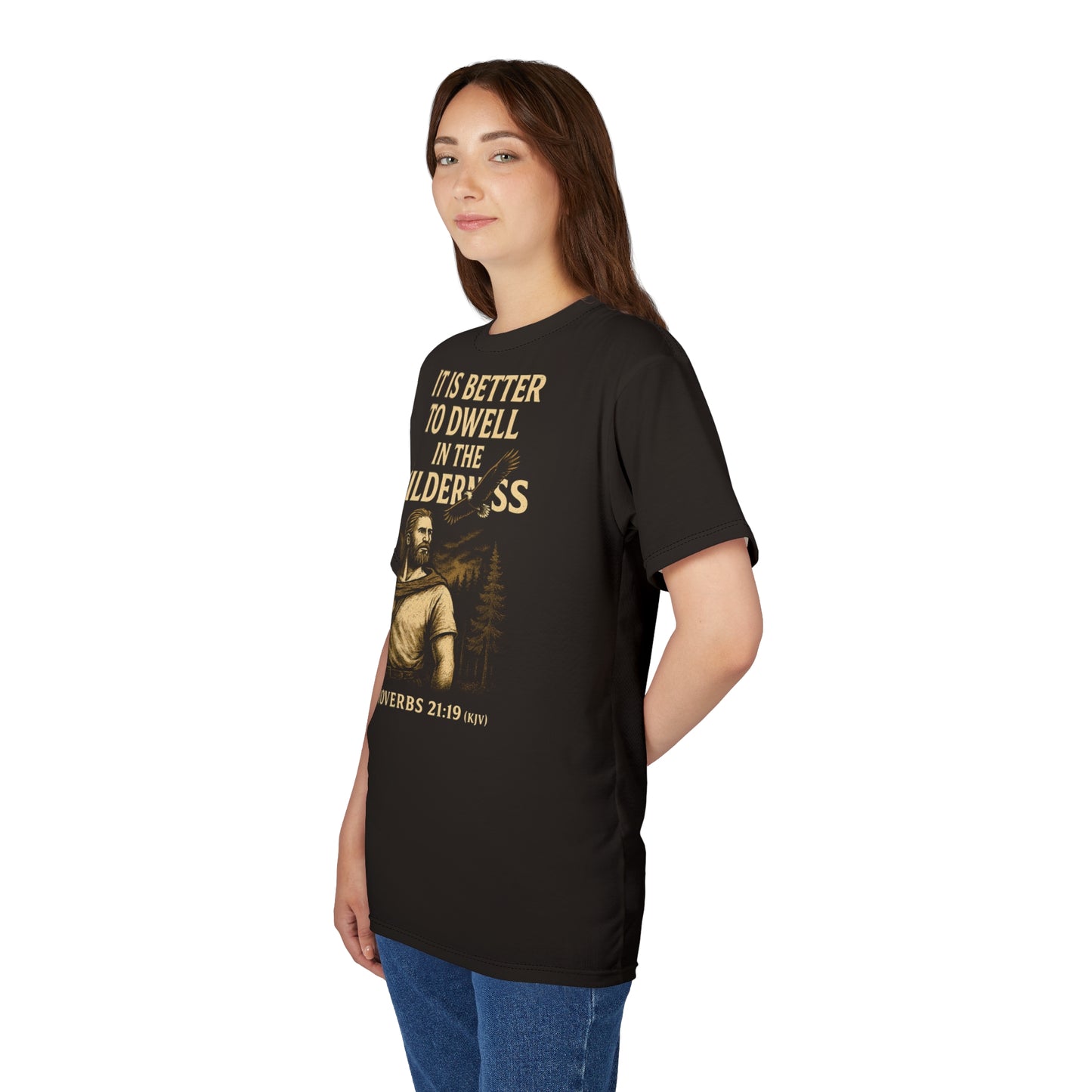 "Proverbs 21:19 (KJV)", Wearable Art Unisex T-shirt (Ironbark Brown)