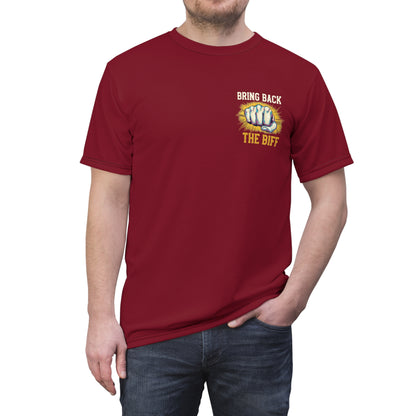 "Bring Back The Biff", Unisex T-shirt (Dark Cherry Red)