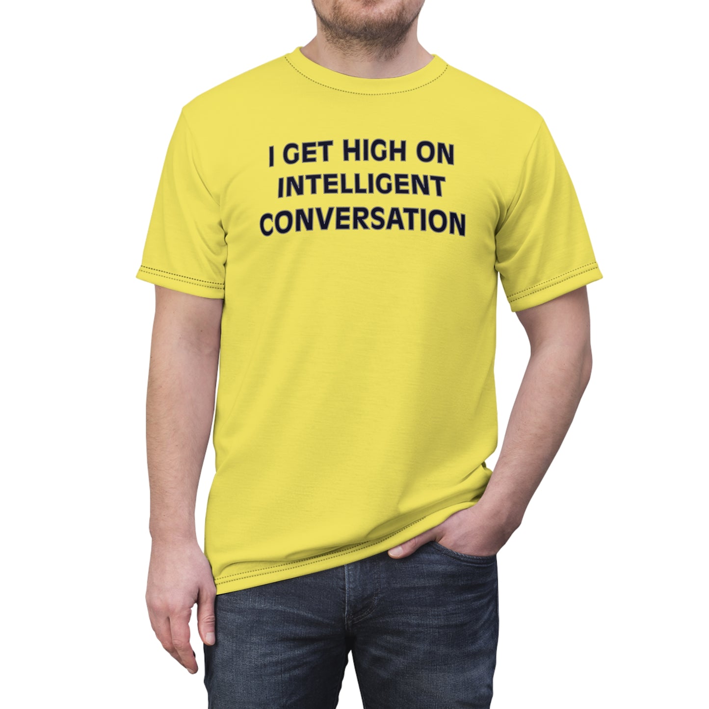 "Intelligent Conversation", Unisex T-shirt (Corn Yellow)