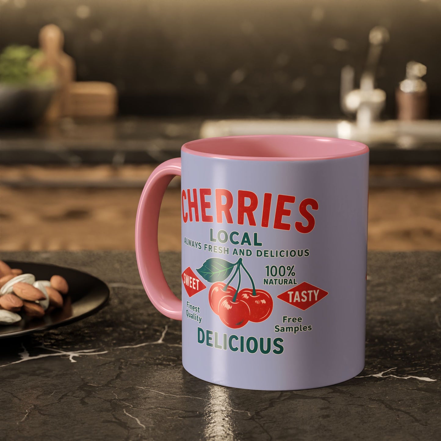 "Delicious Cherries", Colorful Mugs (11oz, 15oz) (Retro Periwinkle)