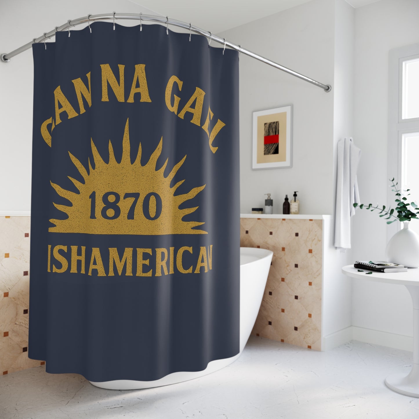 "Clan na Gael - Irish American", Shower Curtains (Blue Burka Grey)