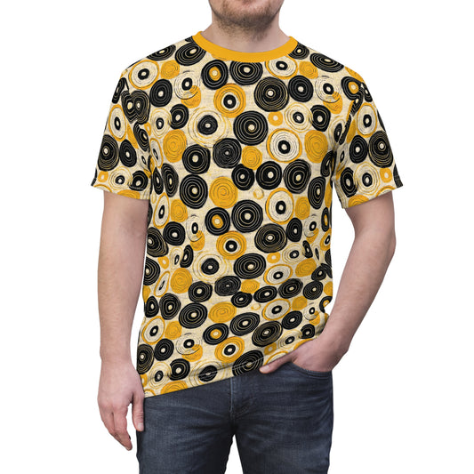"Old 45's", Wearable Pattern Art Unisex Tee (Cyber Yellow Collar)