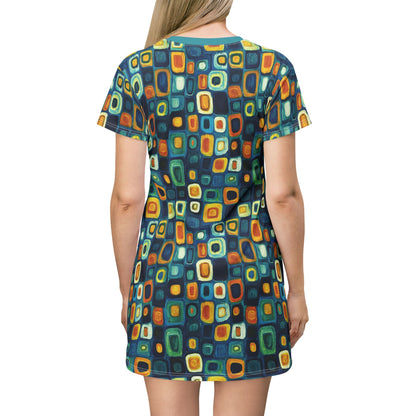 "Soul Mosaic", T-Shirt Dress (Columba Blue Collar)