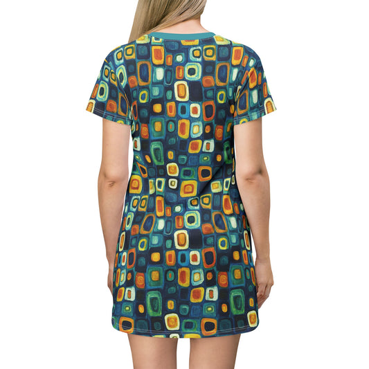 "Soul Mosaic", T-Shirt Dress (Columba Blue Collar)