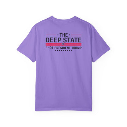 "The Deep State Shot President Trump" #02, Unisex White T-shirt